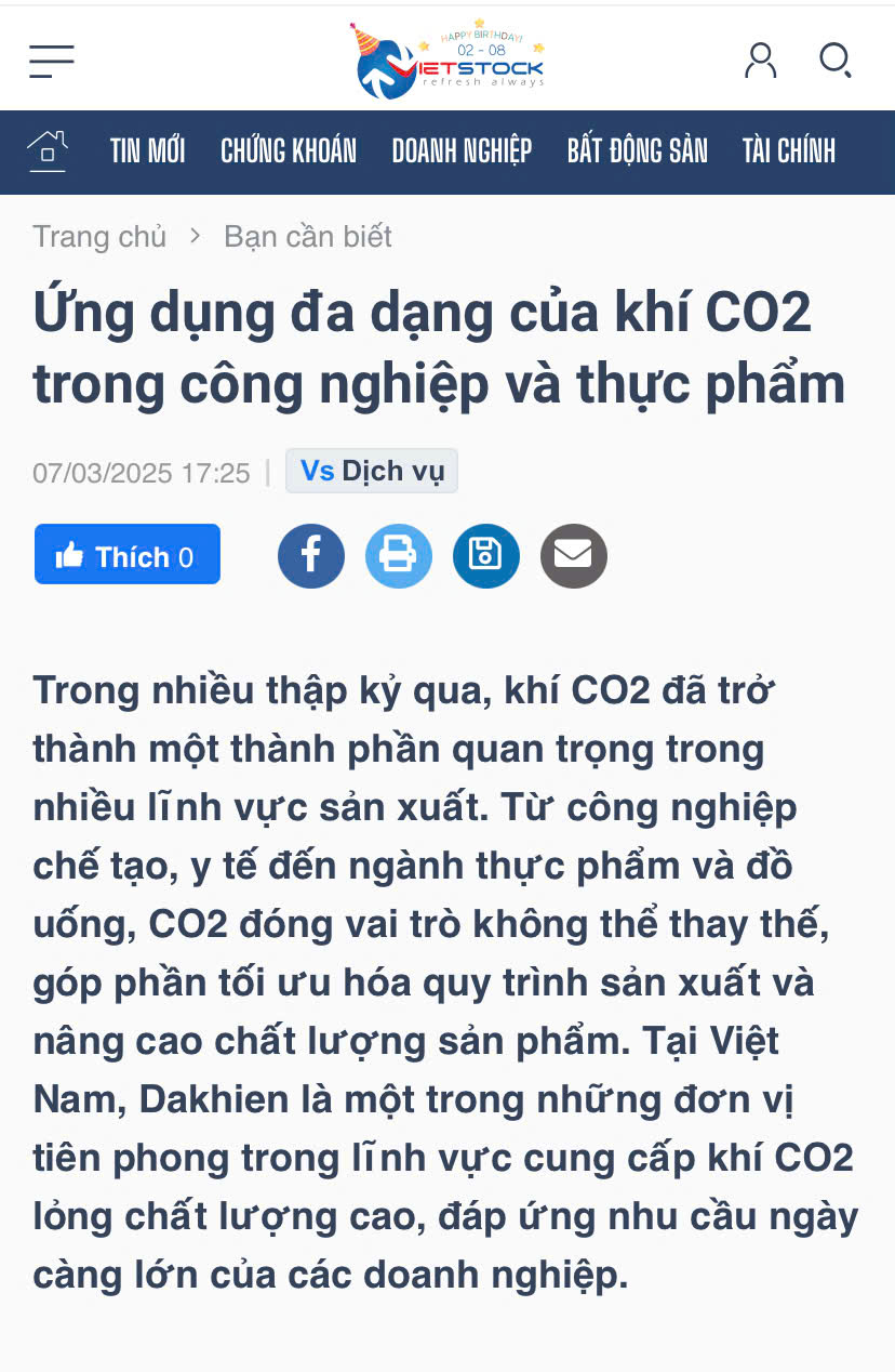 Báo vietstock nói gì về công ty khí công nghiệp dakhien